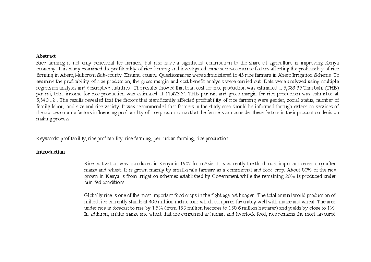 Ahero Irrigation rice - General agriculture - UoN - Studocu