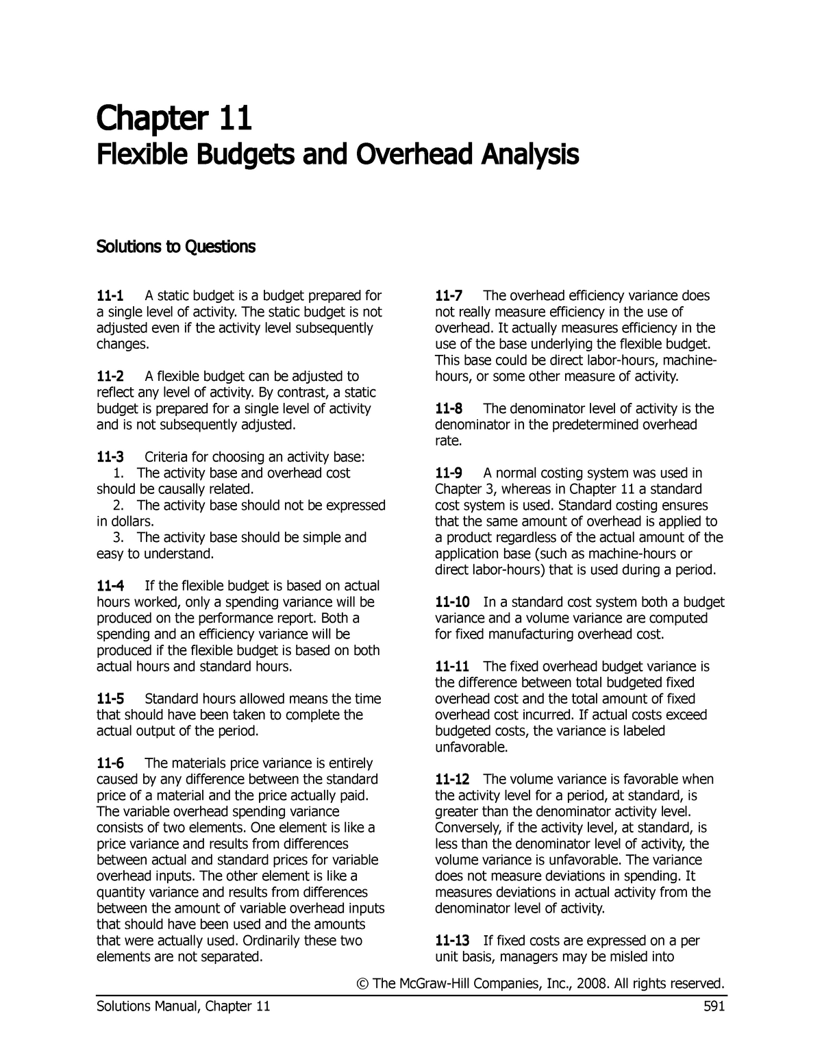 Chapter 11 - Chapter 11 Flexible Budgets And Overhead Analysis ...