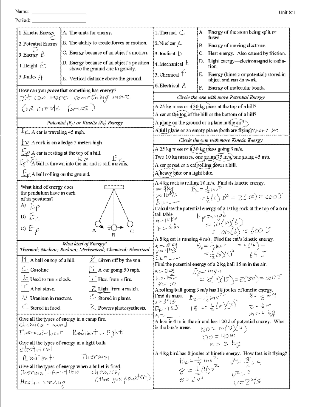 8.1-Energy-key1 2 - this is an answer key to the energy and power sheet ...