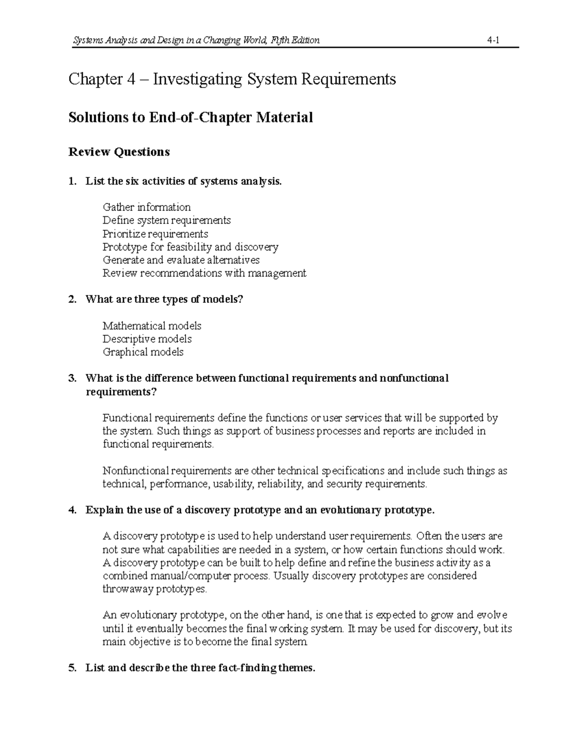 5ed solutions 04 - textbook solution - Chapter 4 – Investigating System ...
