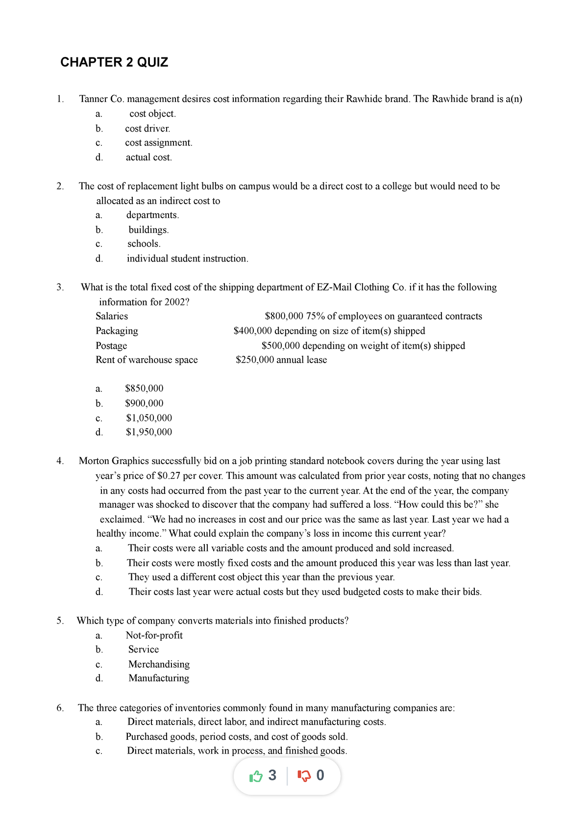 Cost-accounting-test-bank Compress - CHAPTER 2 QUIZ Tanner Co ...