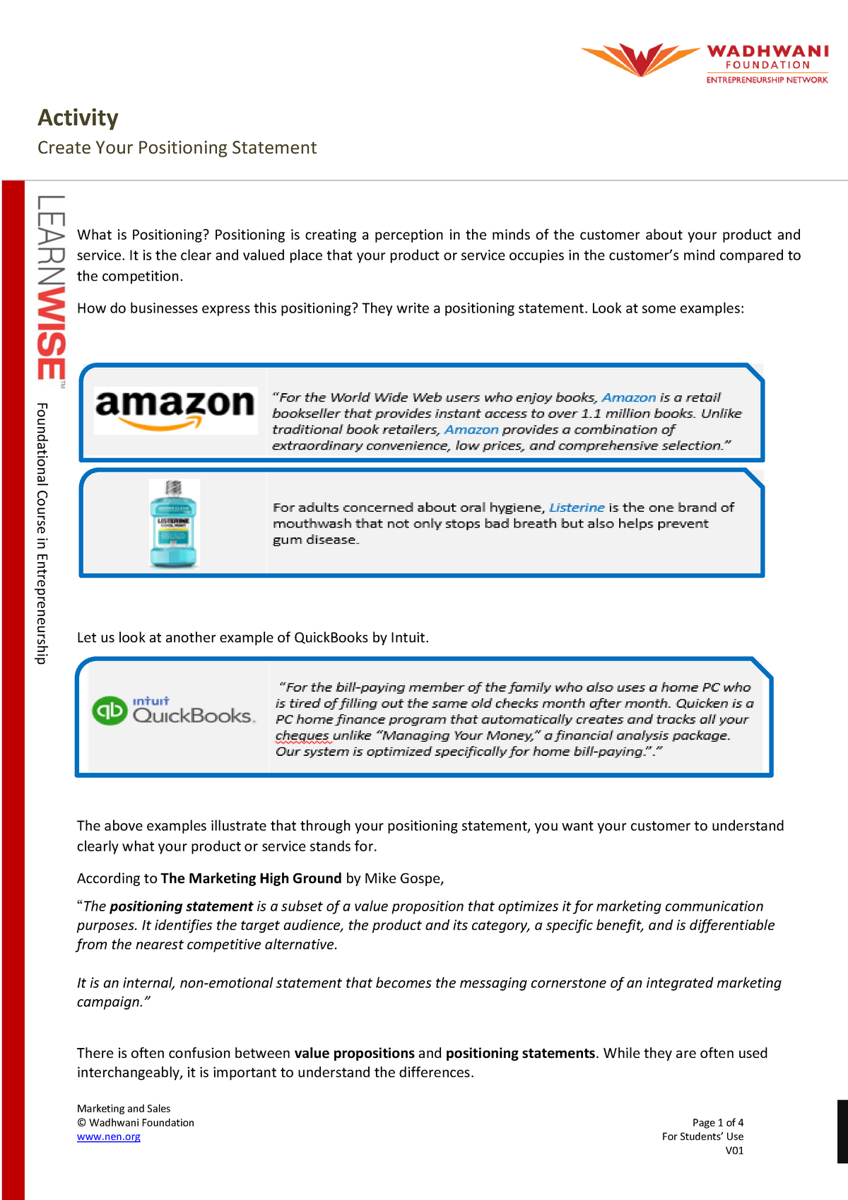 Positioning Statement Marketing And Sales Wadhwani Foundation Page   Thumb 1200 1697 