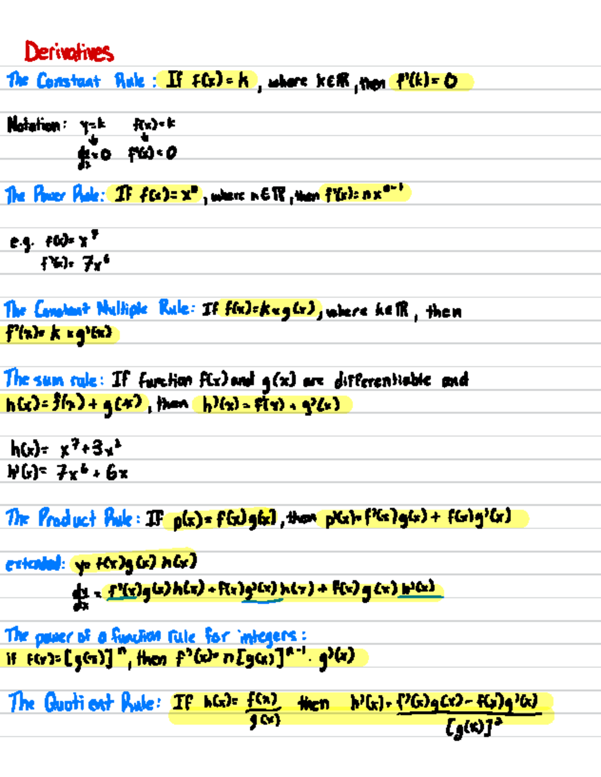 Calc Formula Sheet - rfknhwr f ewfj bfujewbfiobwe - Derivatives The ...