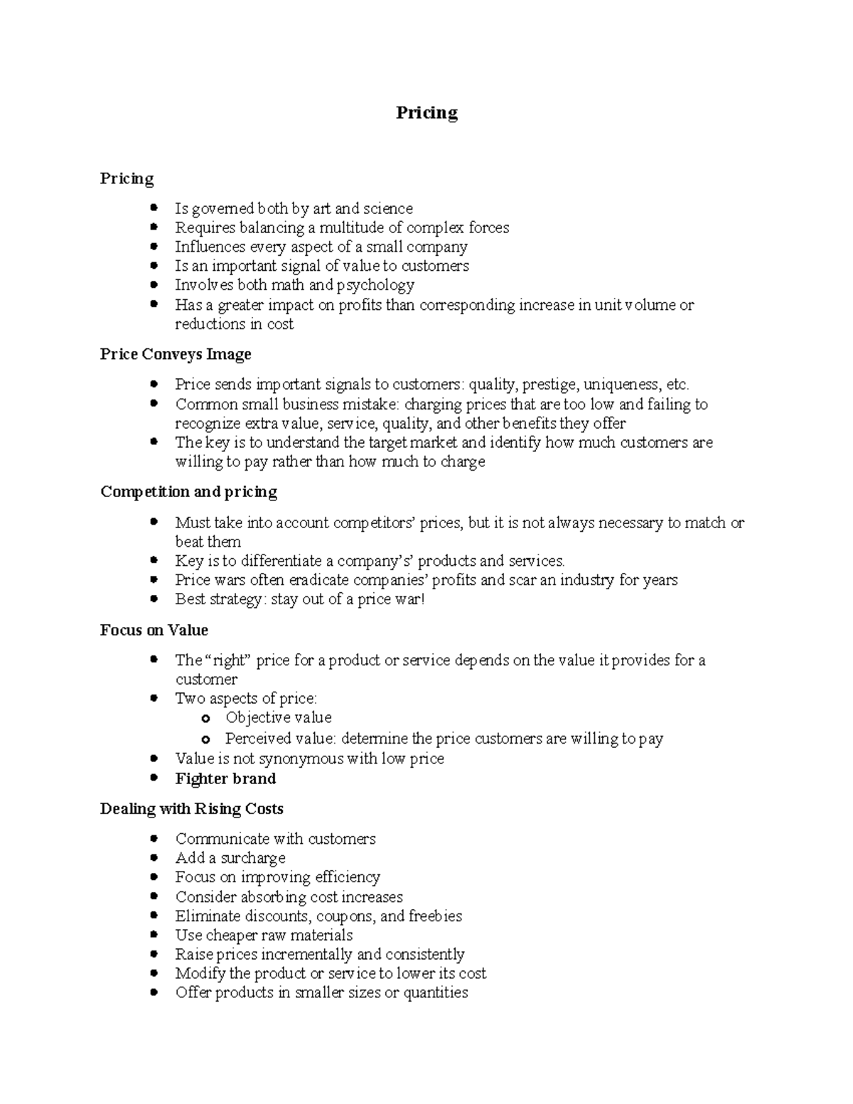 Pricing - Lecture notes 15 - Pricing Pricing Is governed both by art ...