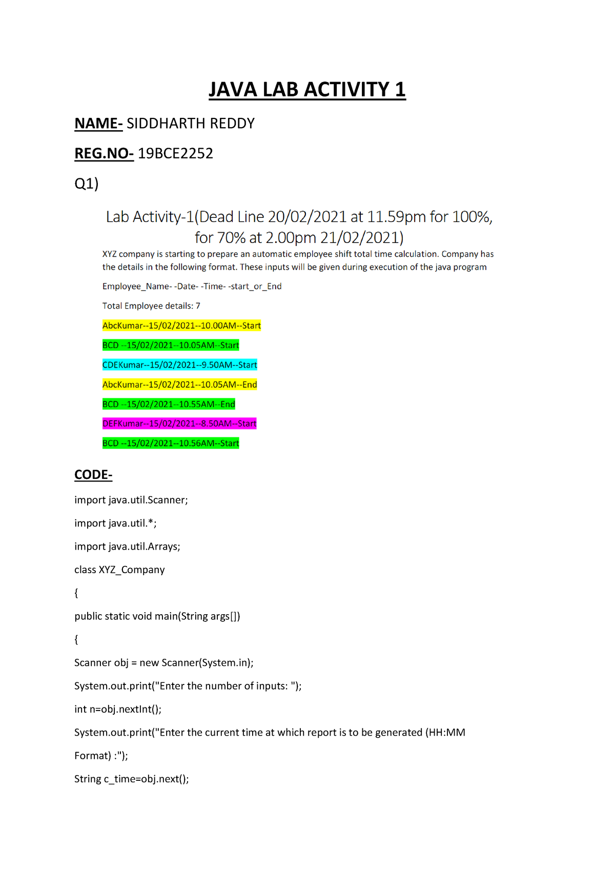 assignment problem java code