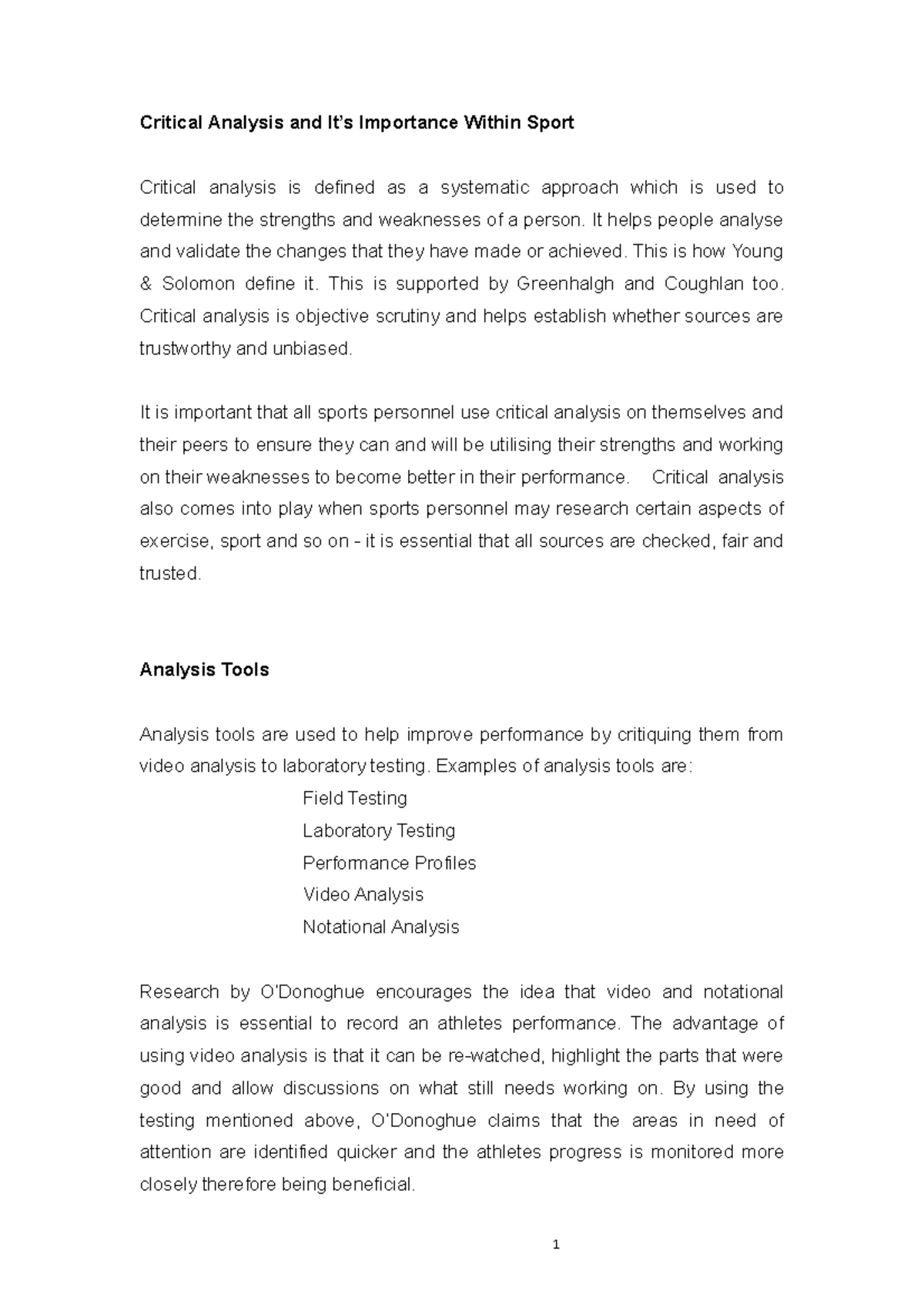 Critical Analysis and It's Importance Within Sport - Critical Analysis ...