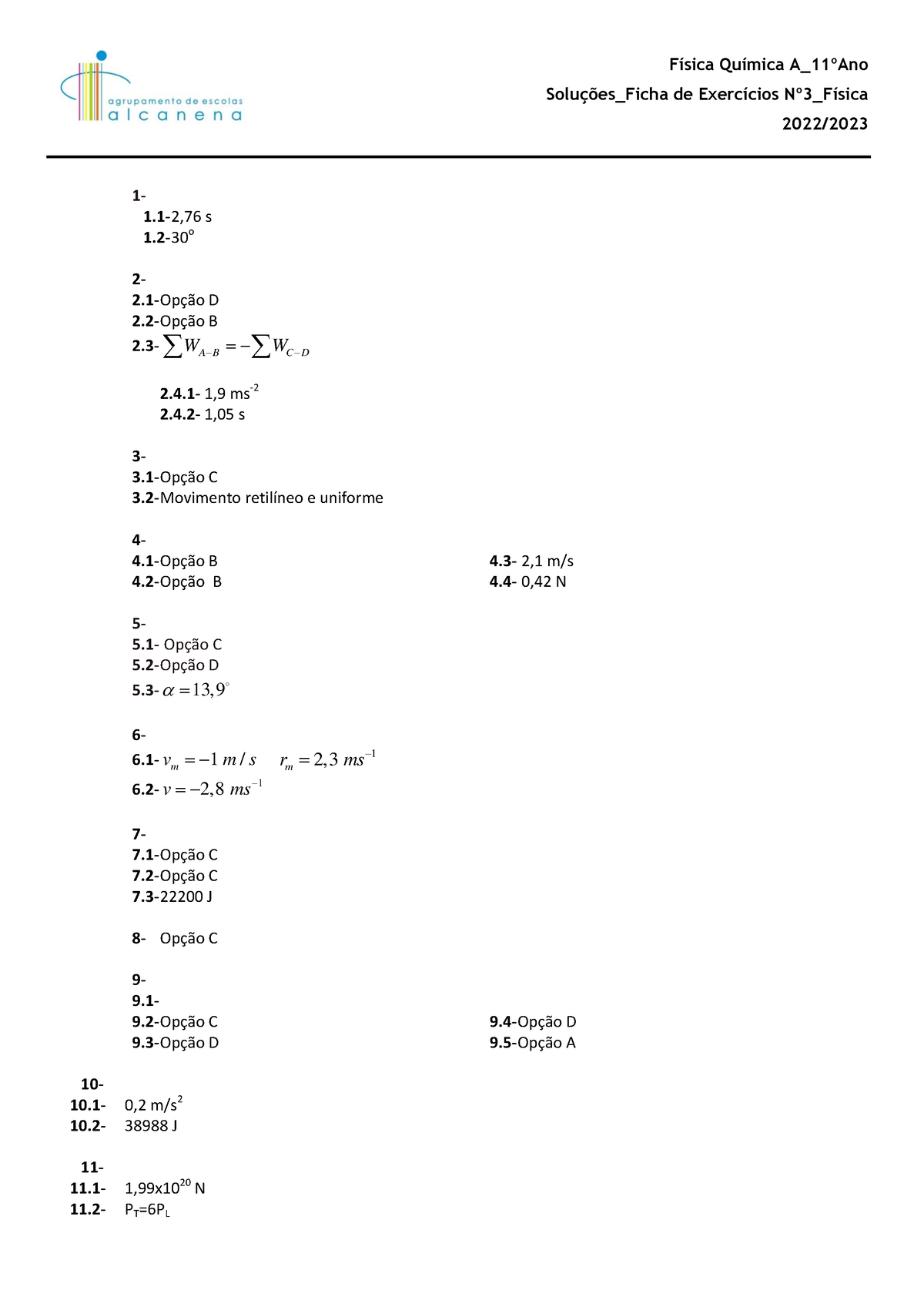 Ficha Exercicios Nº03 Fisica Soluções - Física Química A_11ºAno ...