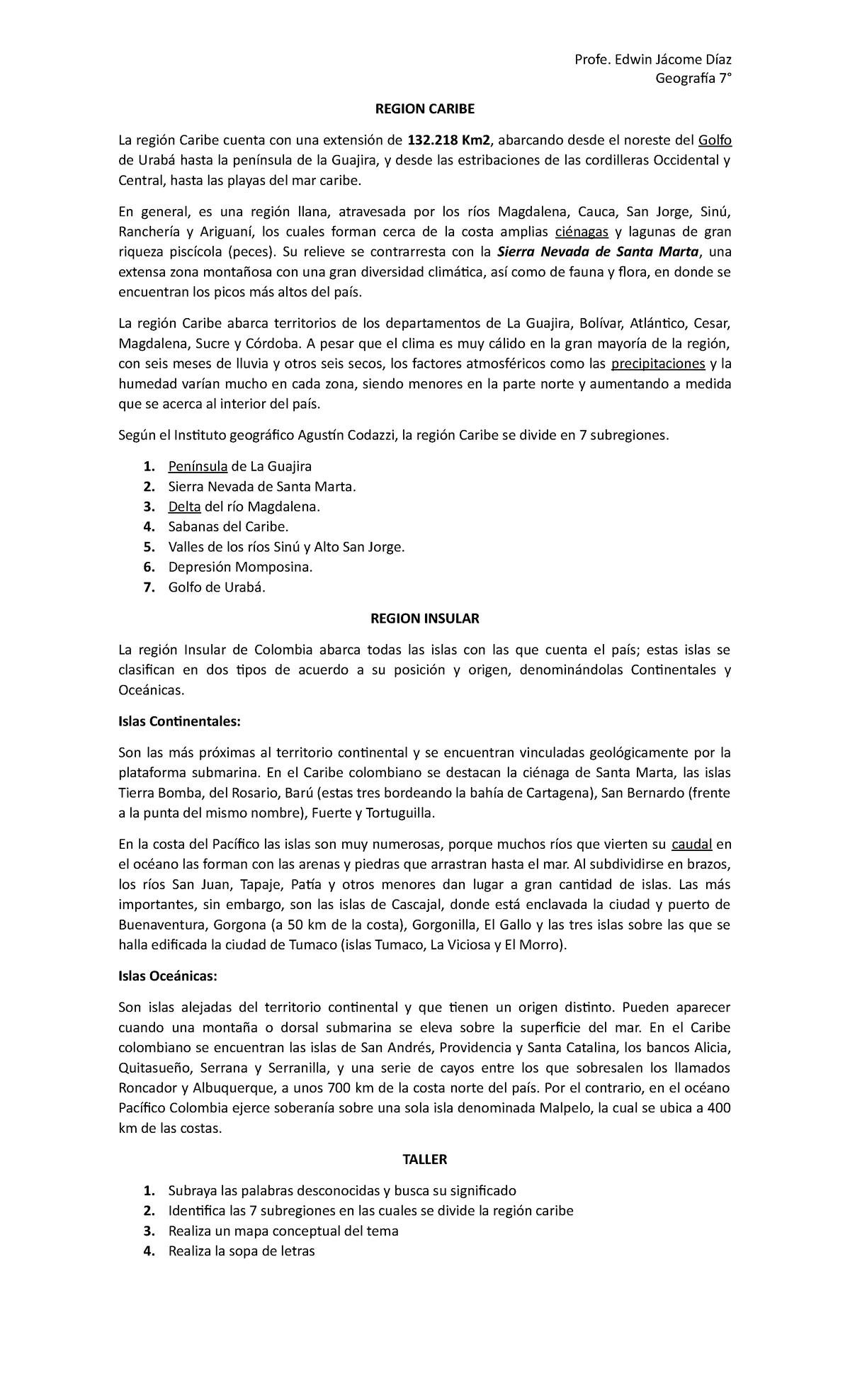 Taller Region Caribe - dsadasd - Profe. Edwin Jácome Díaz Geografía 7 ...