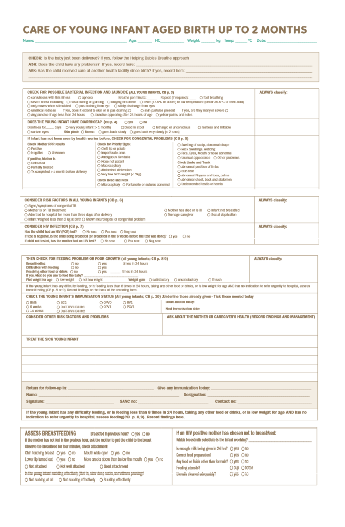 Birth to 2 mos Form (Auto Recovered) - CARE OF YOUNG INFANT AGED BIRTH ...