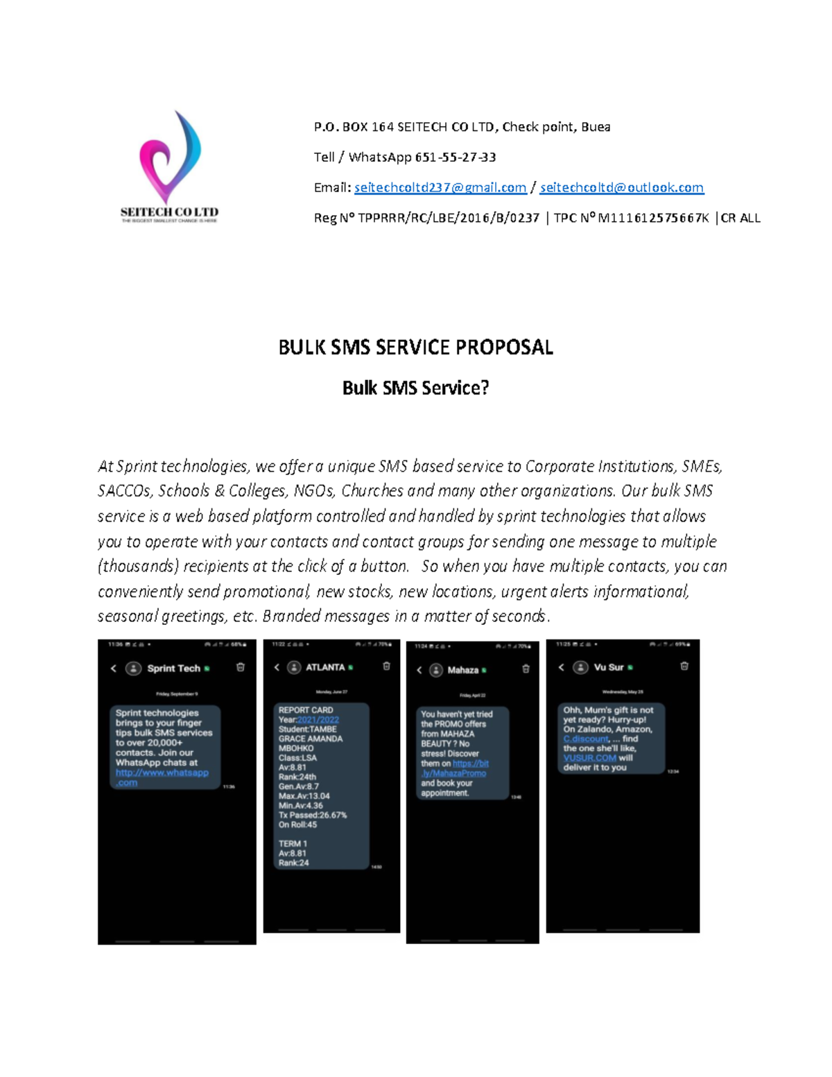 BULK SMS Service Proposal - BULK SMS SERVICE PROPOSAL Bulk SMS Service ...