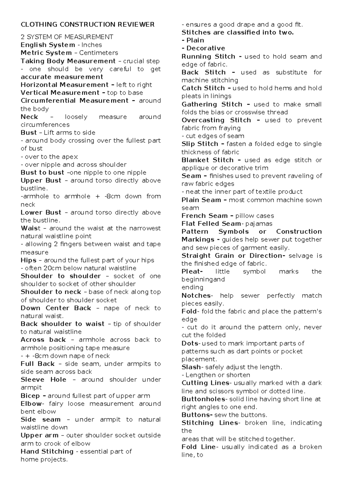 Clothing Construction Reviewer CLOTHING CONSTRUCTION REVIEWER 2