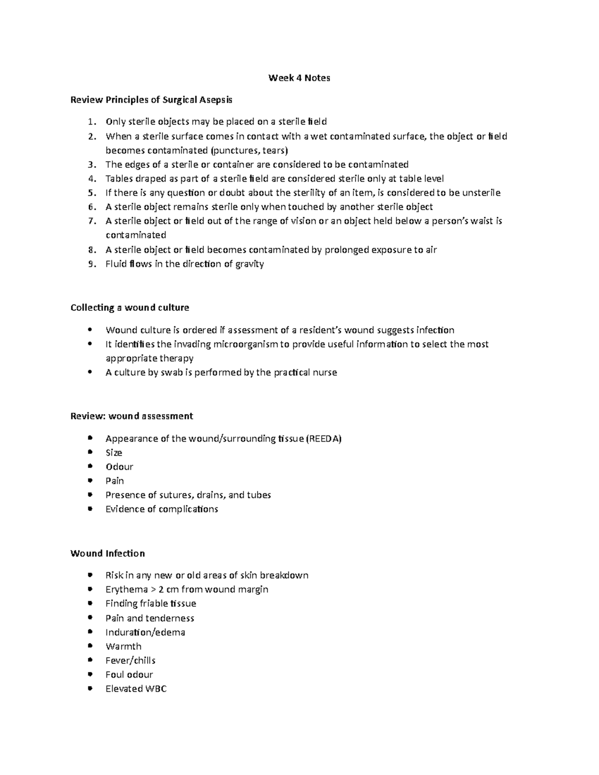 Week 4 Notes - Surgical asepsis - Week 4 Notes Review Principles of ...