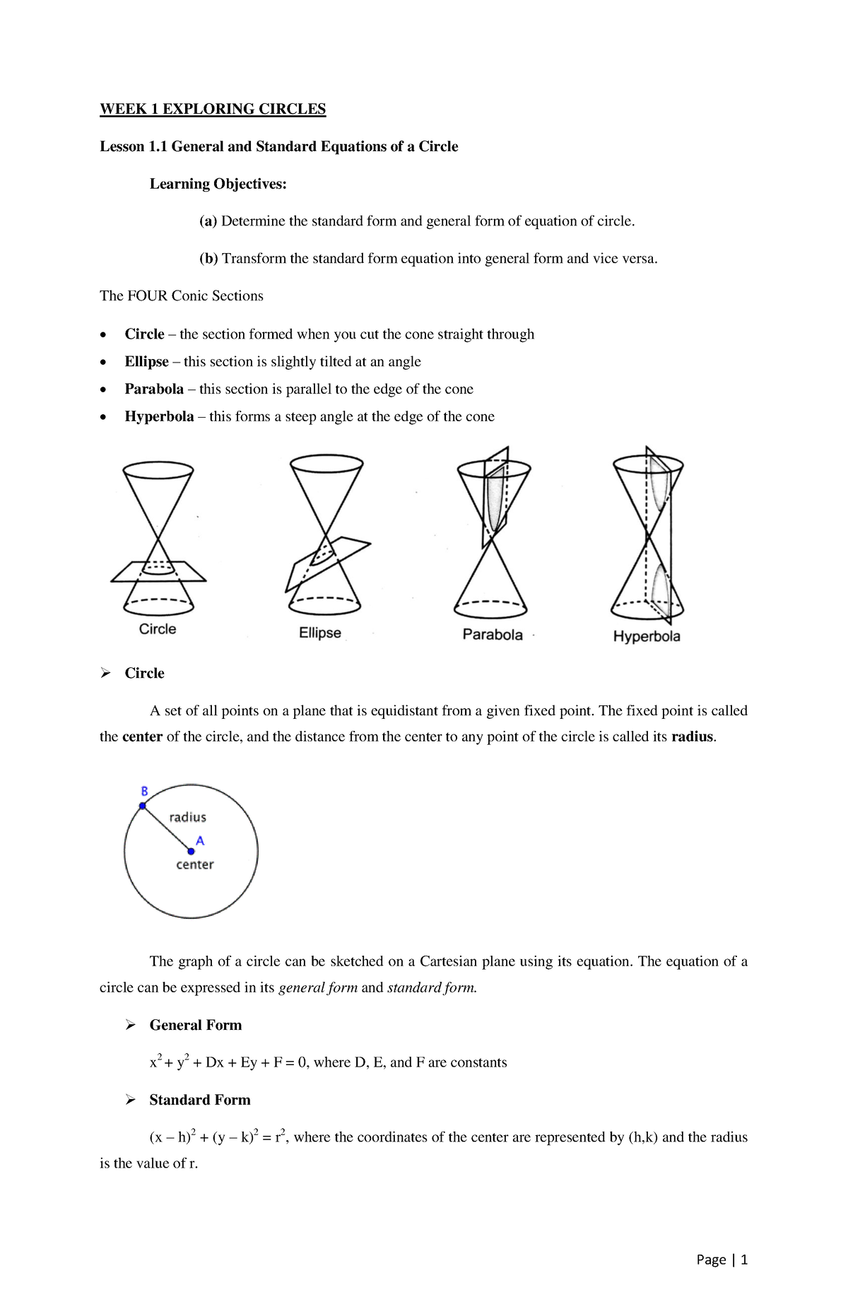 1ST WEEK PRE Calculus - EXPLORING CIRCLES - WEEK 1 EXPLORING CIRCLES ...