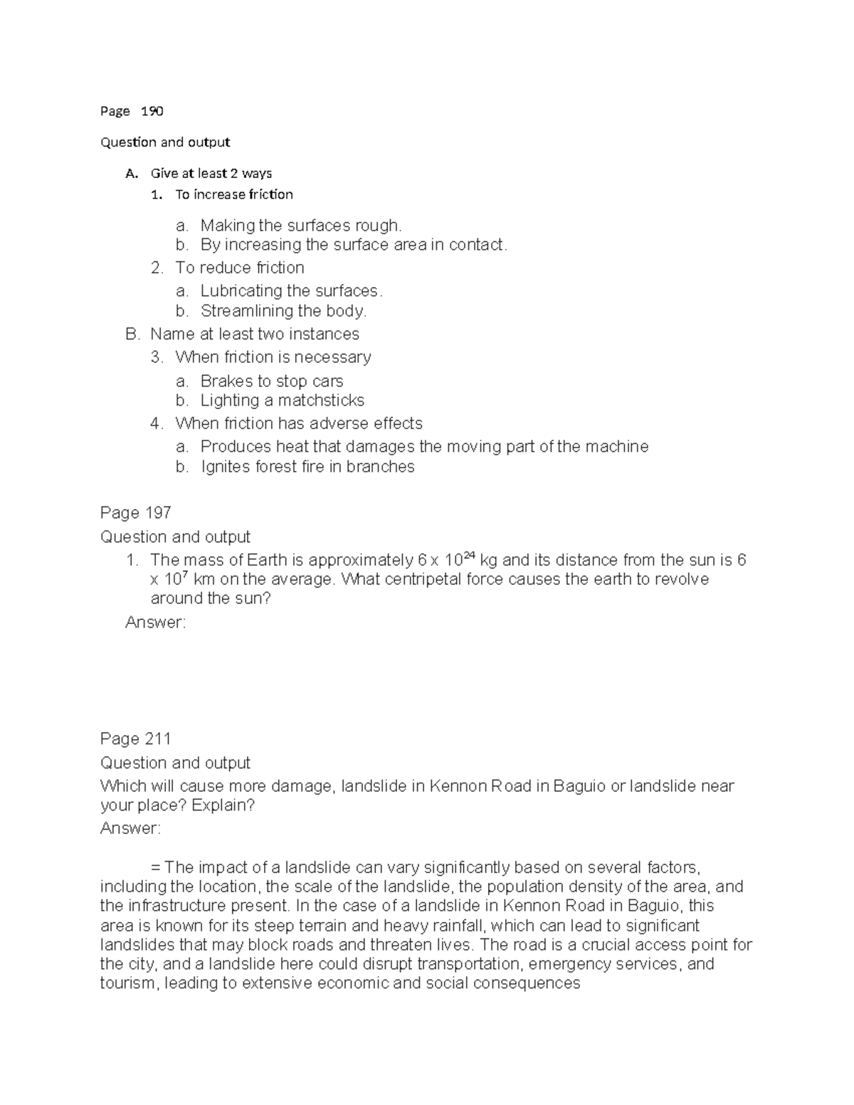 Science Output AND Question - Page 190 Question and output A. Give at ...