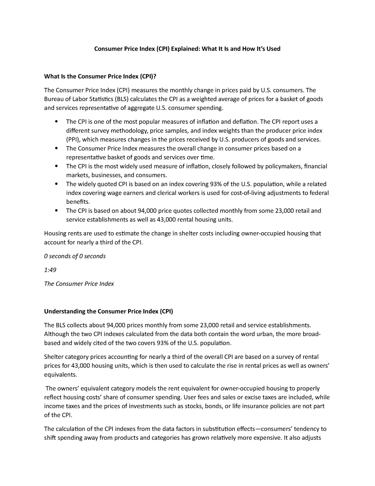 Consumer Price Index (CPI) Explained What It Is And How It's Used ...