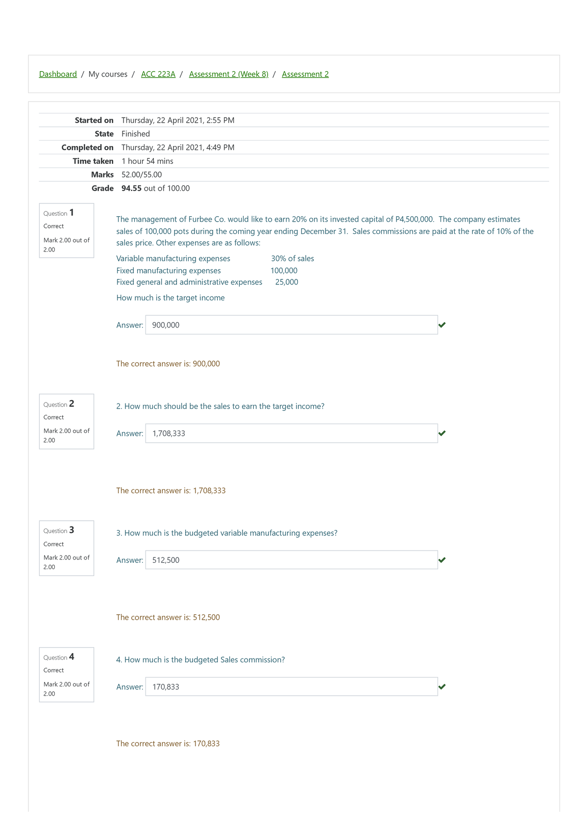 Assessment 2 asd Dashboard / My courses / ACC 223A / Assessment 2