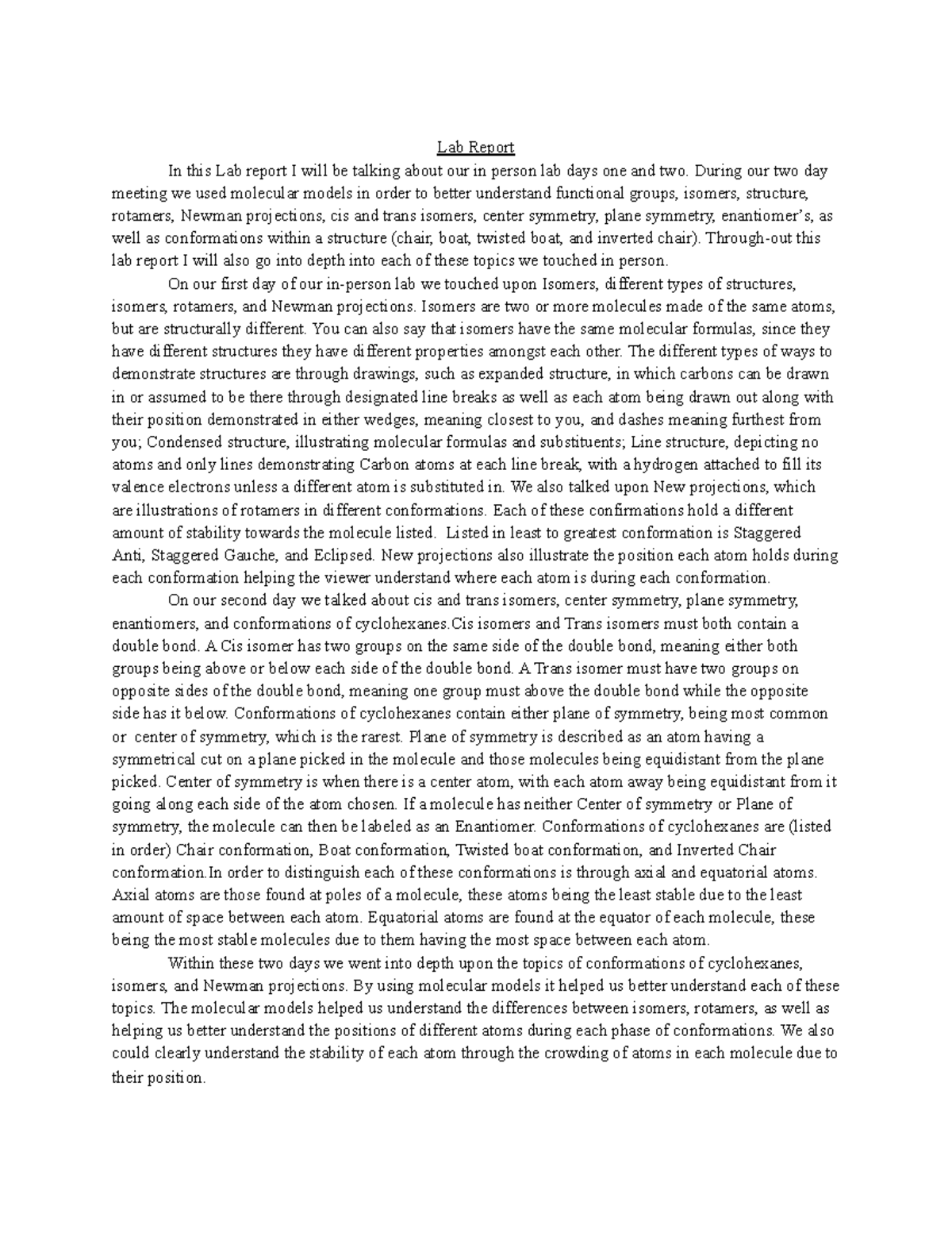 Lab Report 1 Lab 1 molecular modeling Lab Report In this Lab