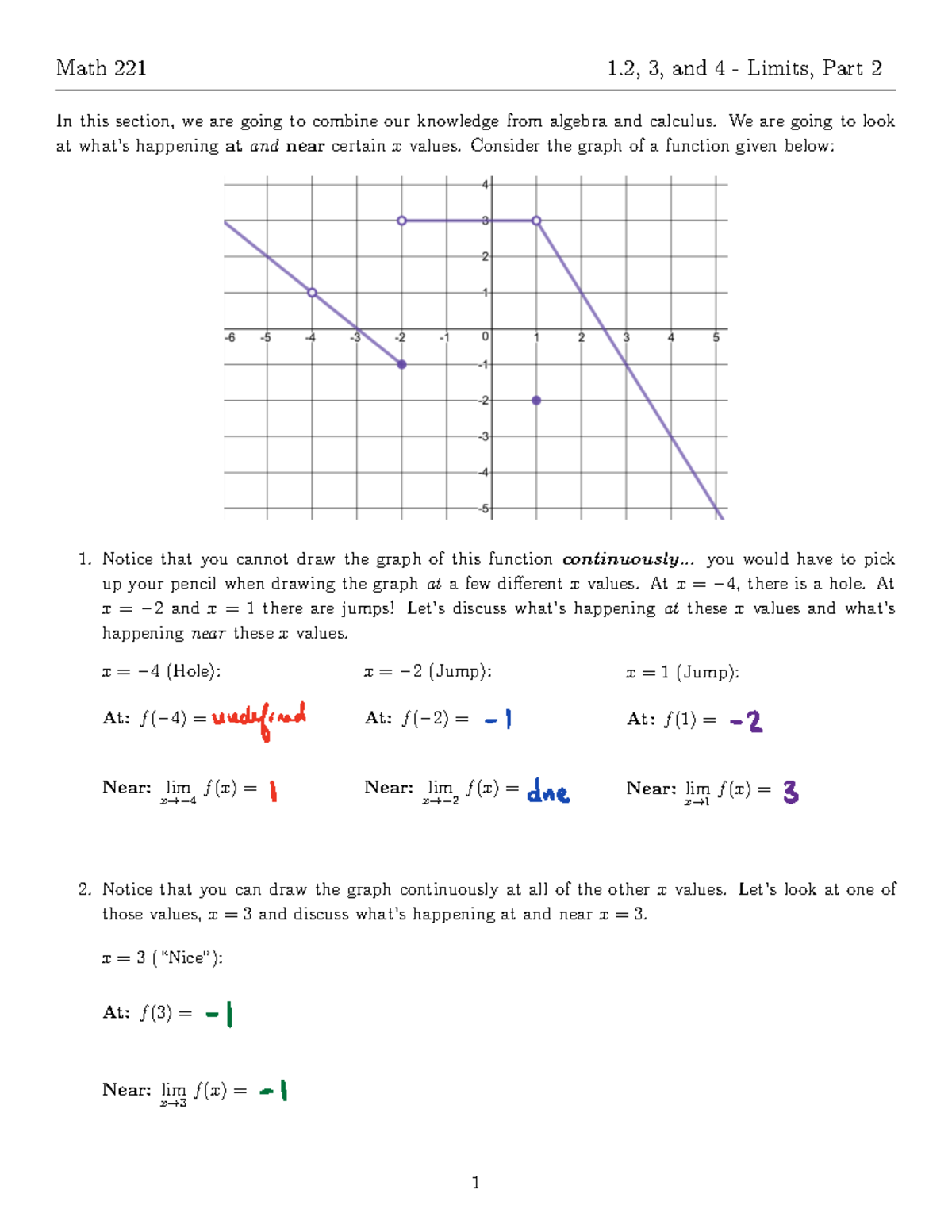 Limits part 2 - Math 221 1, 3, and 4 - Limits, Part 2 In this section ...