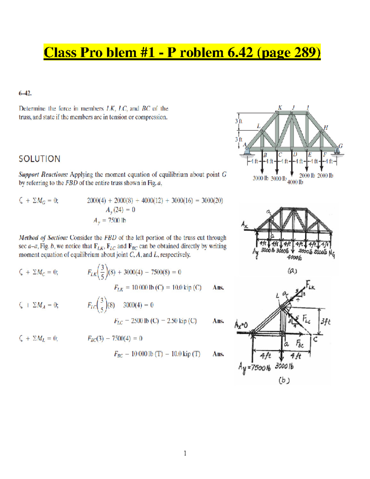 19-Trusses-Method Of Sections Class Problems - Class Pro Blem #1 - P ...