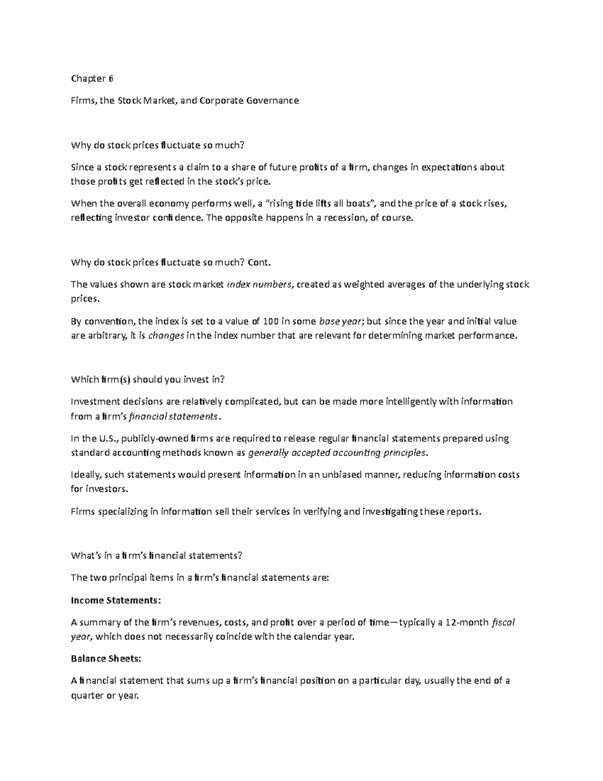Chapter 6 Lecture Notes 4 - Chapter 6 Firms, the Stock Market, and ...