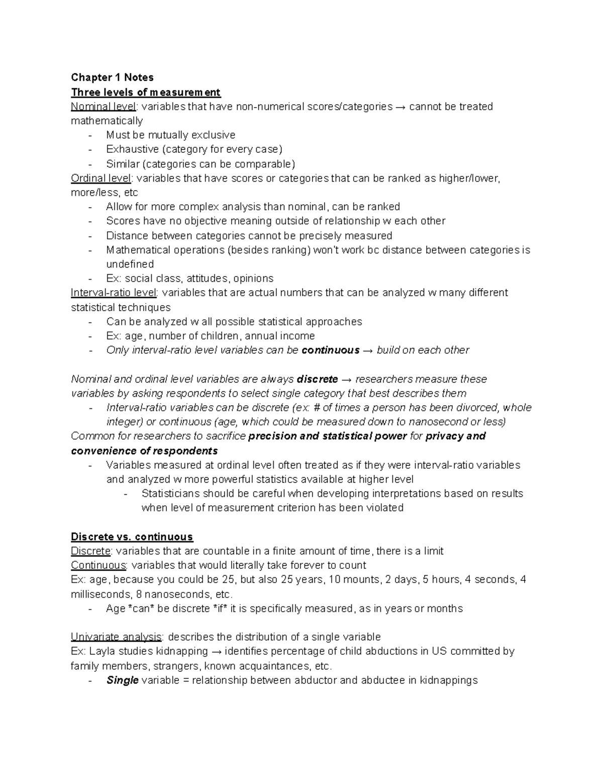 Healy Chapter 1 - Chapter 1 Notes Three levels of measurement Nominal ...