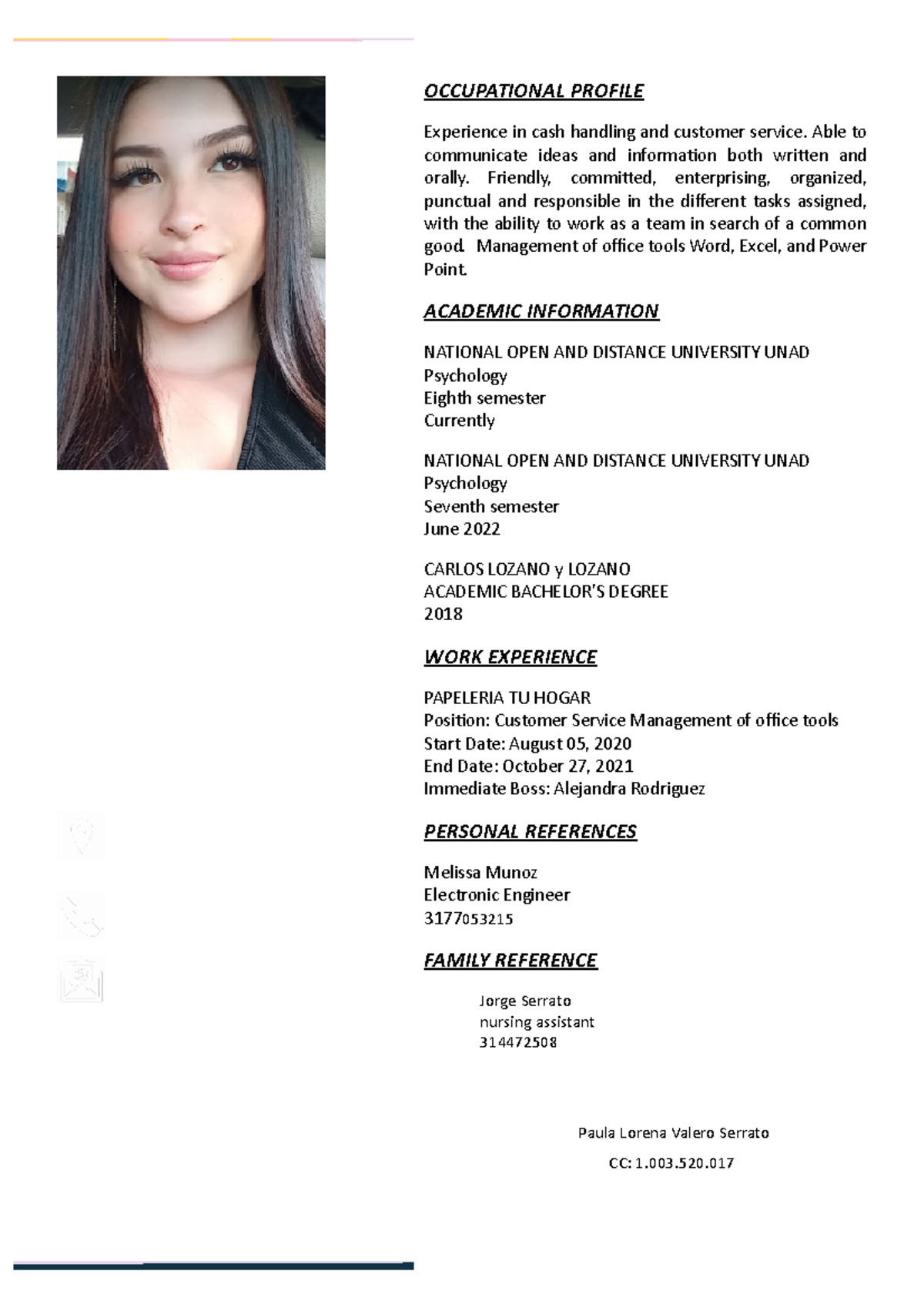 Occupational Profile - ingles b+1 - OCCUPATIONAL PROFILE Experience in ...