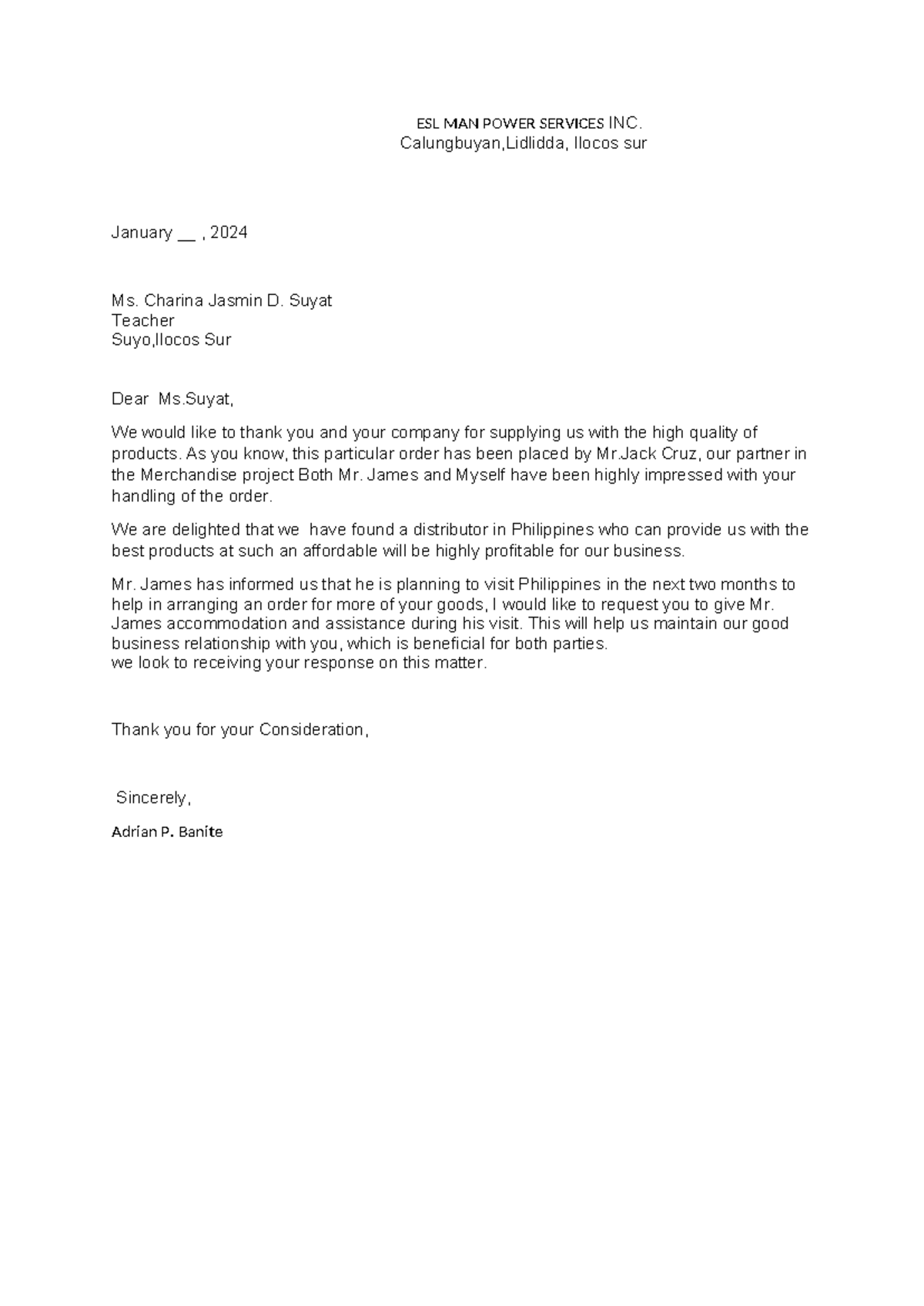Application Letter PPDP - ESL MAN POWER SERVICES INC. Calungbuyan ...