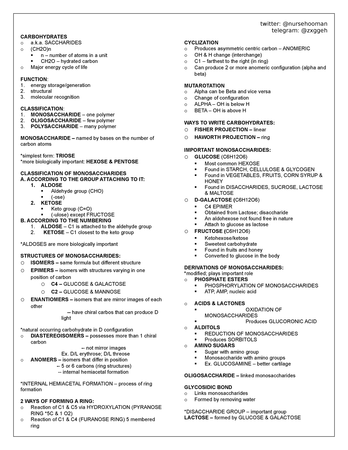 Carbohydrates aka Saccharides Number - twitter: @nursehooman telegram ...