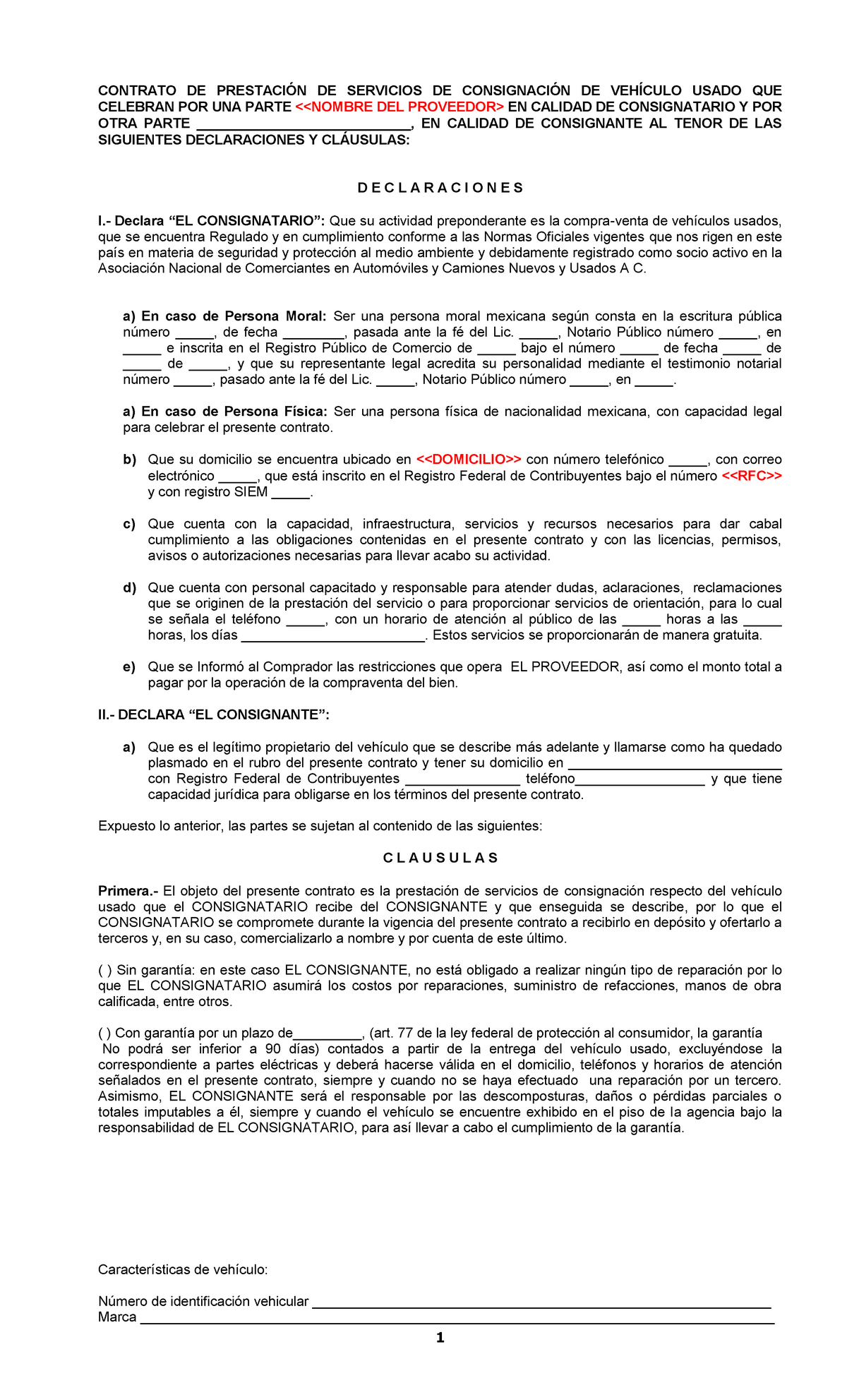 Contrato DE Prestacion DE Servicios DE Consignacion DE Vehiculo Usado ANCA  - 1 CONTRATO DE - Studocu