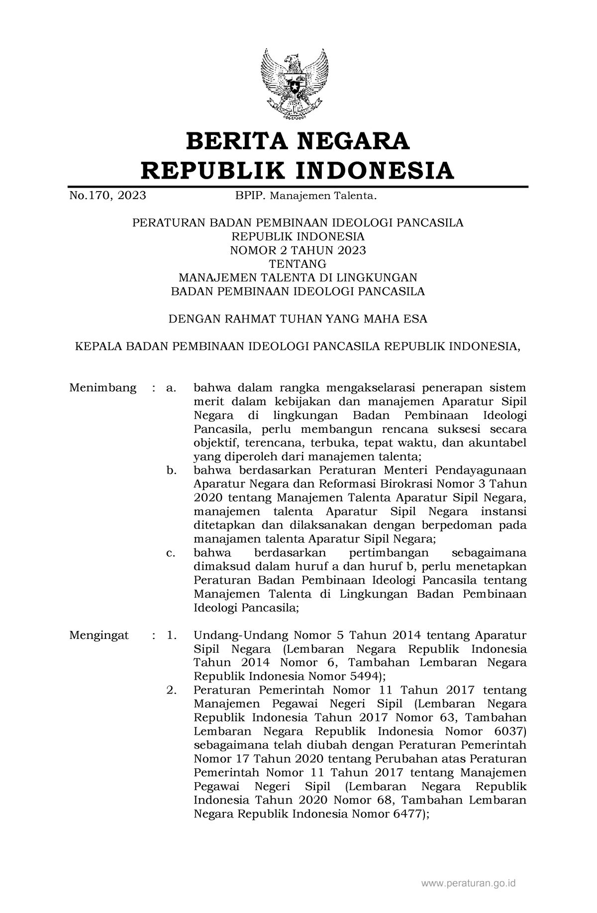 Peraturan+BPIP No 2 Tahun 2023 - BERITA NEGARA REPUBLIK INDONESIA No ...