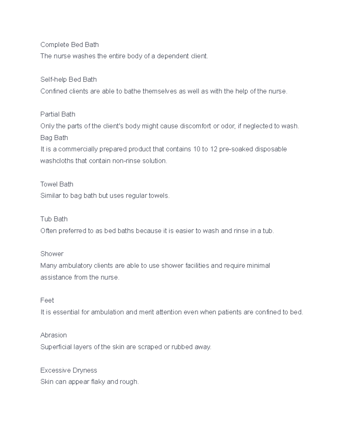 36 nurse notes Complete Bed Bath The nurse washes the entire body of