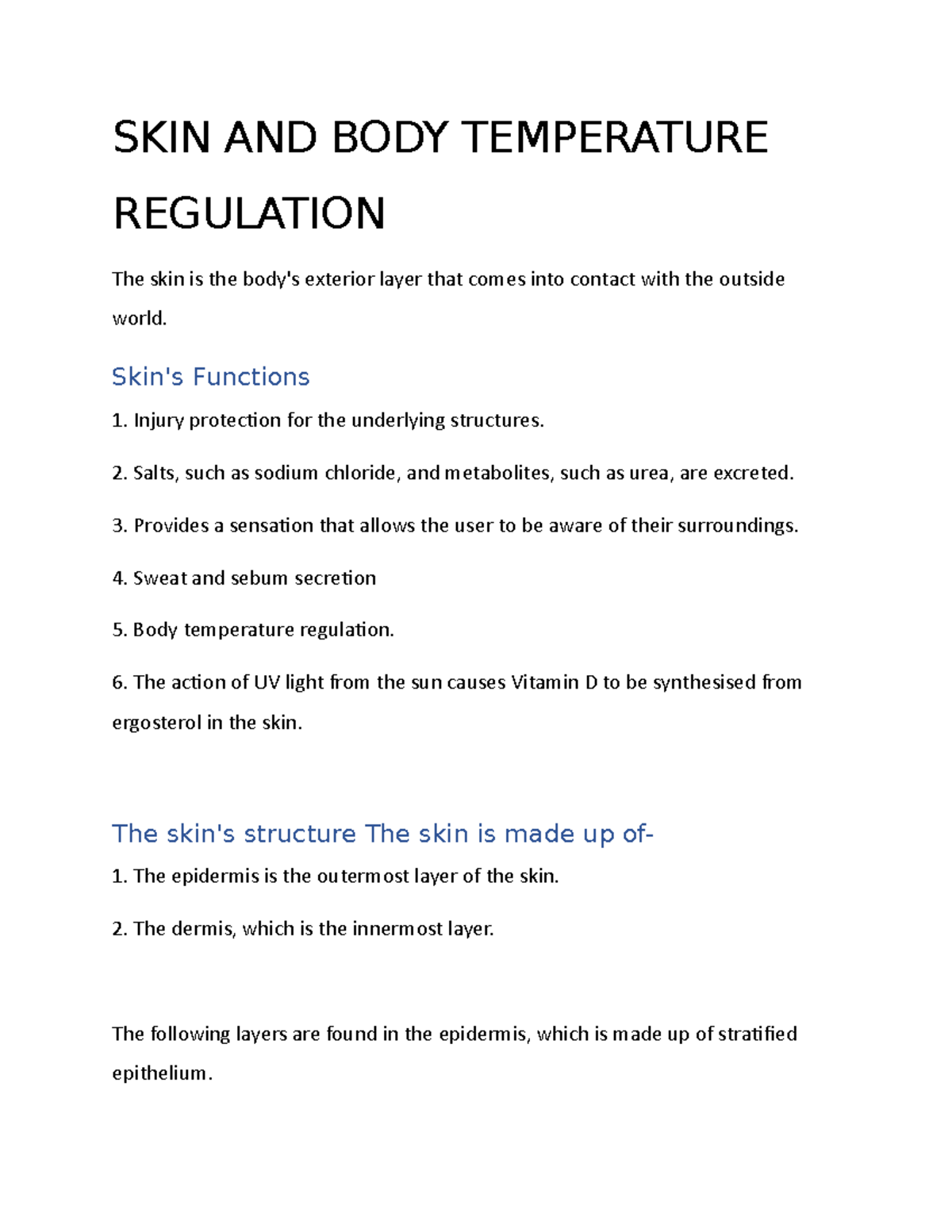 SKIN Anatomy AND Physiology AND BODY Temperature Regulation - SKIN AND ...