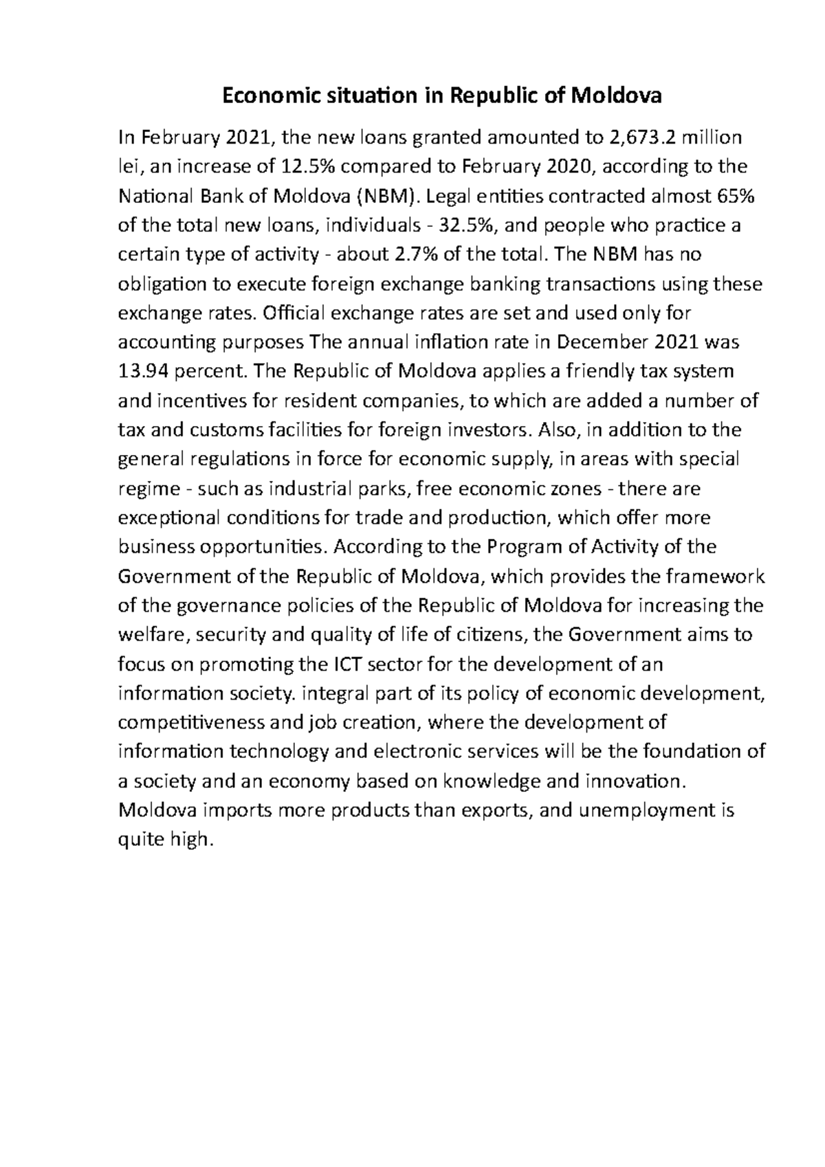 Economic situation in Republic of Moldova - Legal entities contracted ...