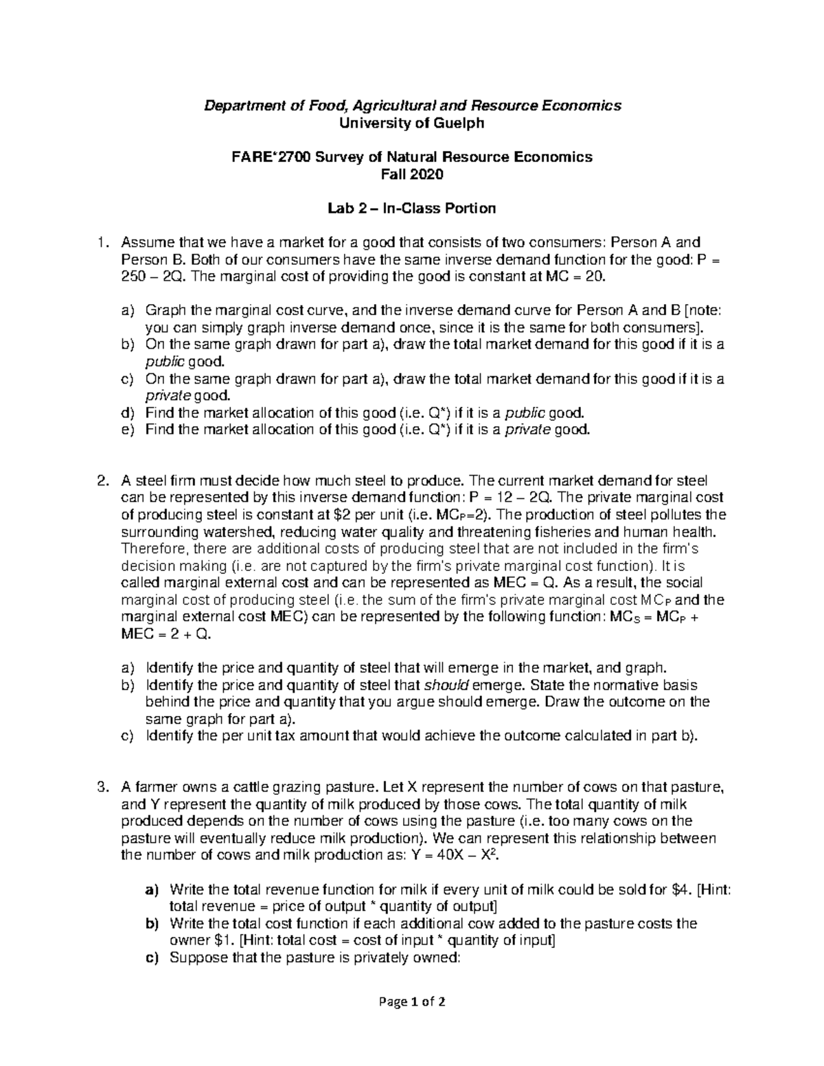 Lab 2 In-class practice questions - Page 1 of 2 Department of Food ...