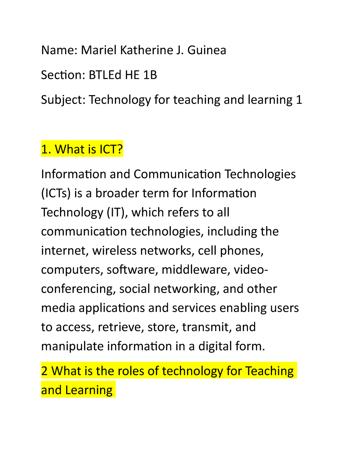 Technology For Teaching And Learning - Name: Mariel Katherine J. Guinea ...