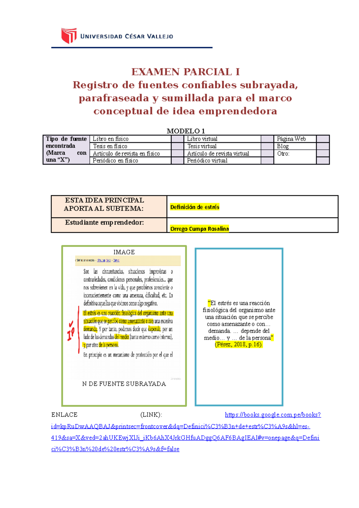 B18 Formato PARA Examen Parcial - EXAMEN PARCIAL I Registro De Fuentes ...