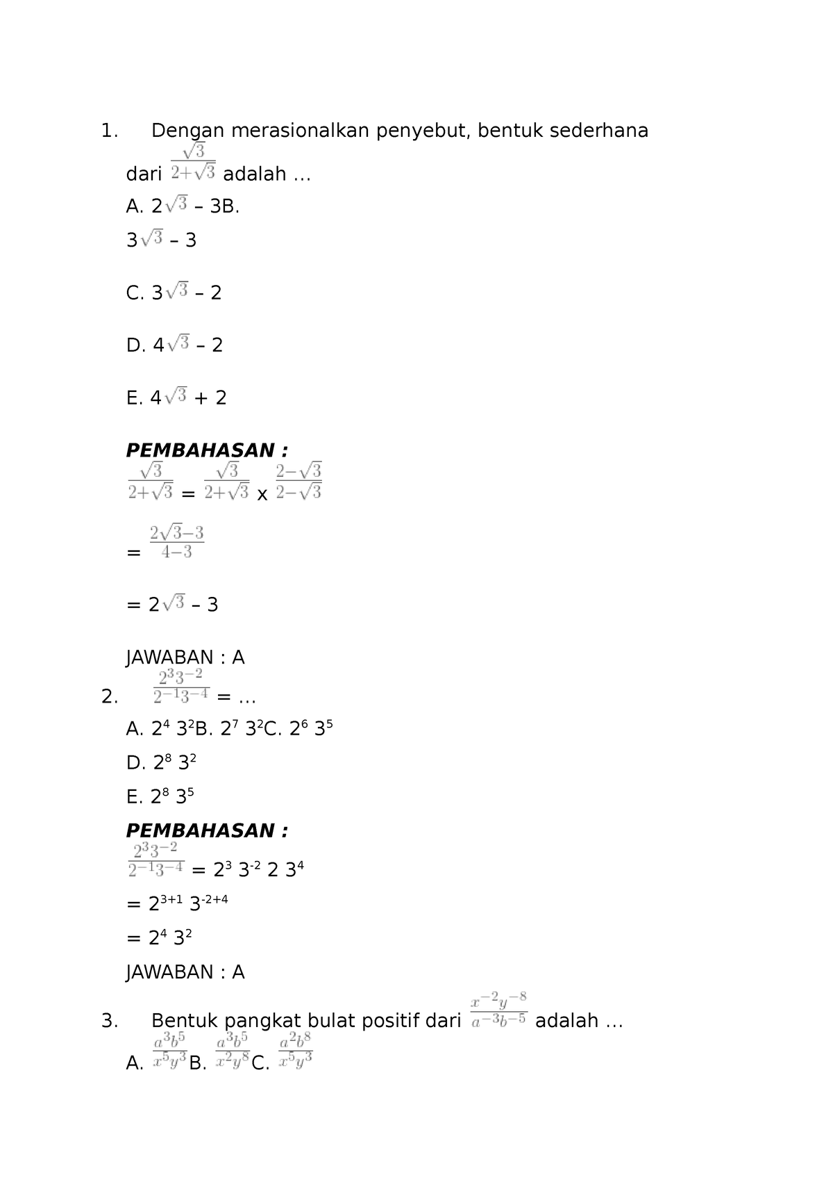 Contoh SOAL Eksponen - 123 - Dengan Merasionalkan Penyebut, Bentuk ...