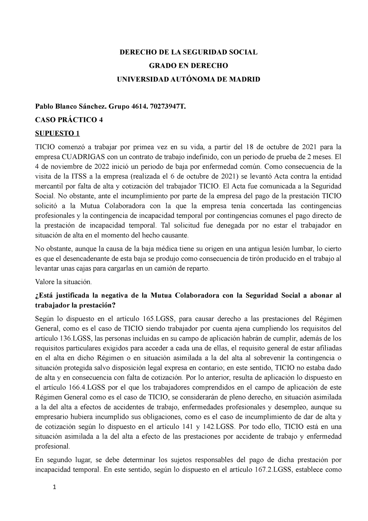 Caso PrÁ Ctico 4 Seminario 4 Derecho De La Seguridad Social Grado En Derecho Universidad 6286