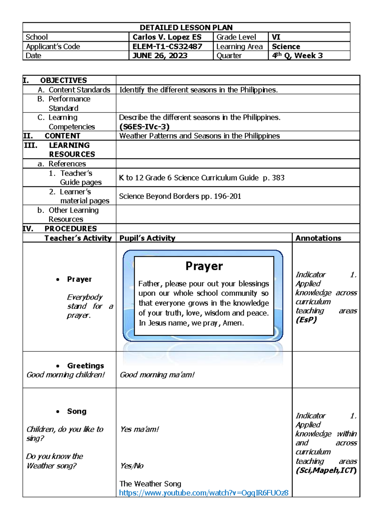 Detailed Lesson PLAn science - DETAILED LESSON PLAN School Carlos V ...