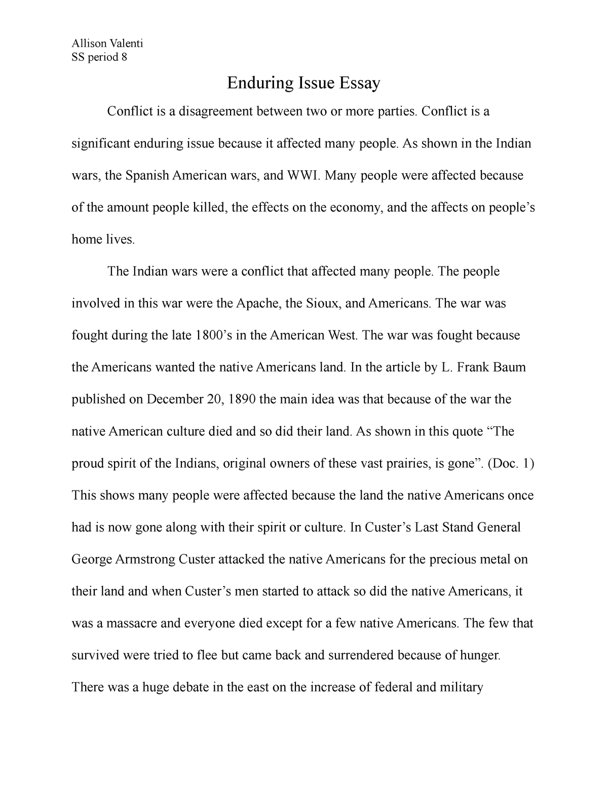 conflict enduring issue essay example