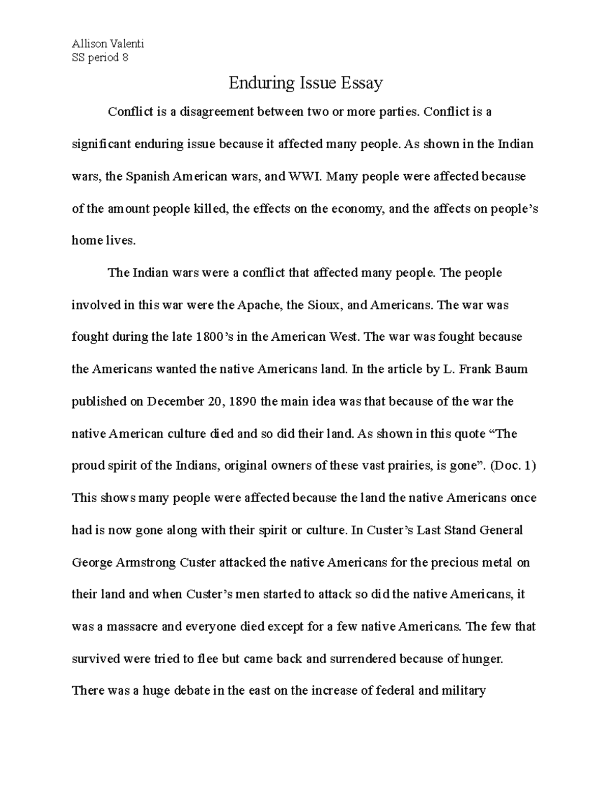 conflict enduring issue essay example