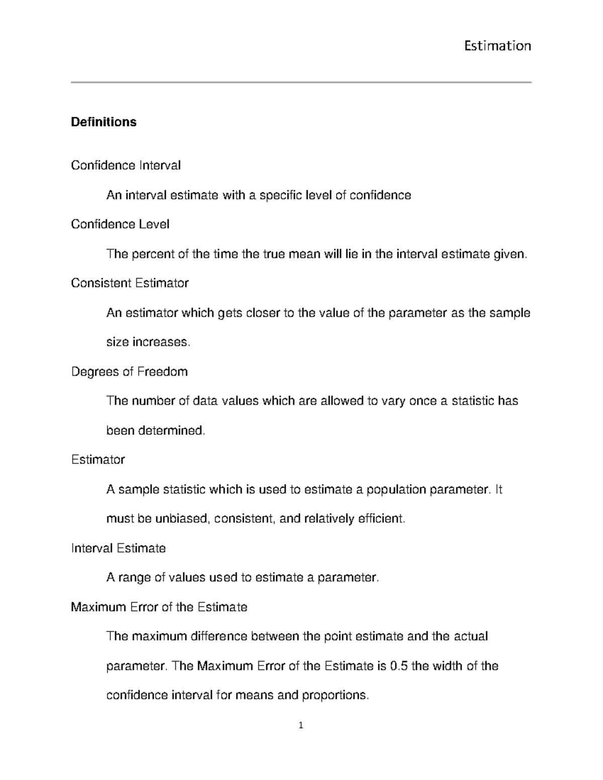 2021- Statistical Sciences -Estimation - Definitions Confidence ...