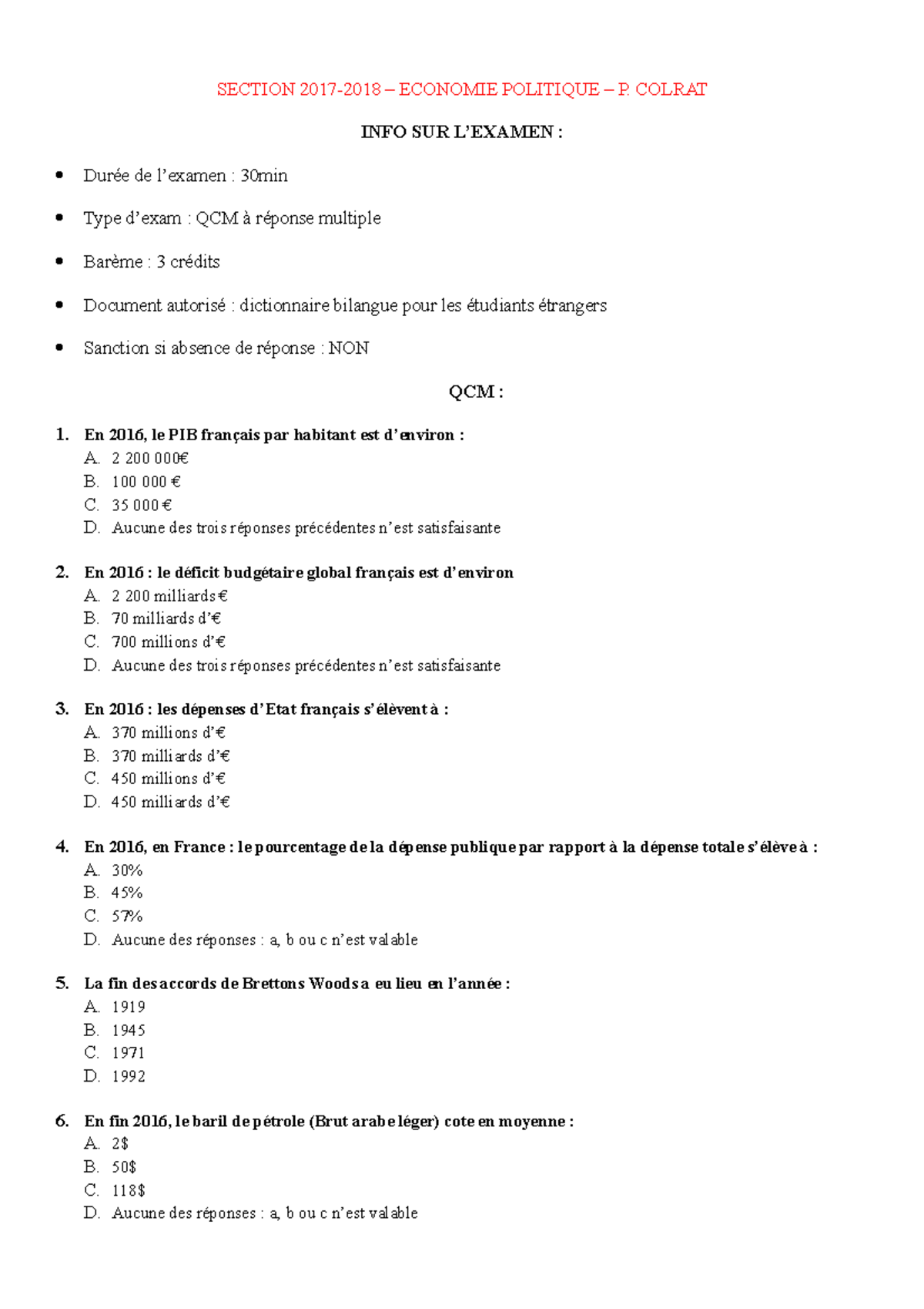 Sujet Economie Politique 2017 - 2018 2 - SECTION 2017-2018 – ECONOMIE ...