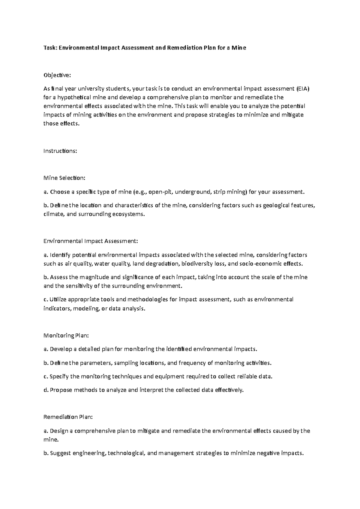 Practical Mine - Task: Environmental Impact Assessment and Remediation ...