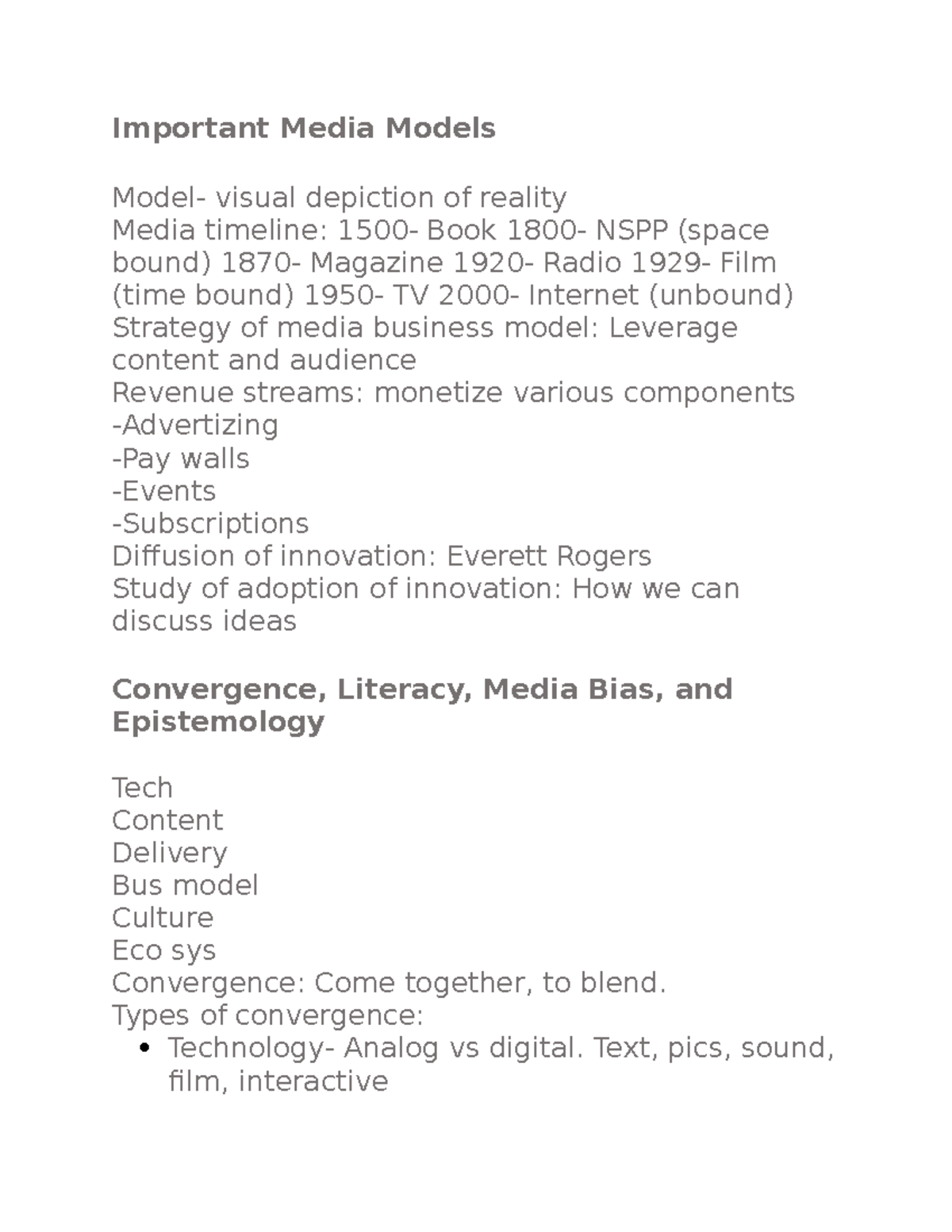 Mass com notes. - Important Media Models Model- visual depiction of ...