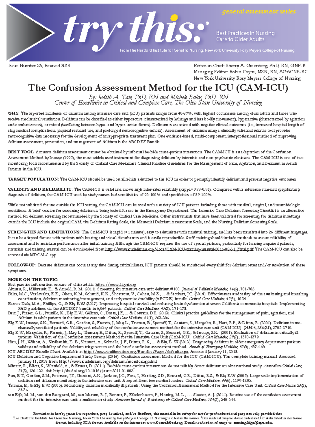 Confusion Assessment Method - From The Hartford Institute For Geriatric ...