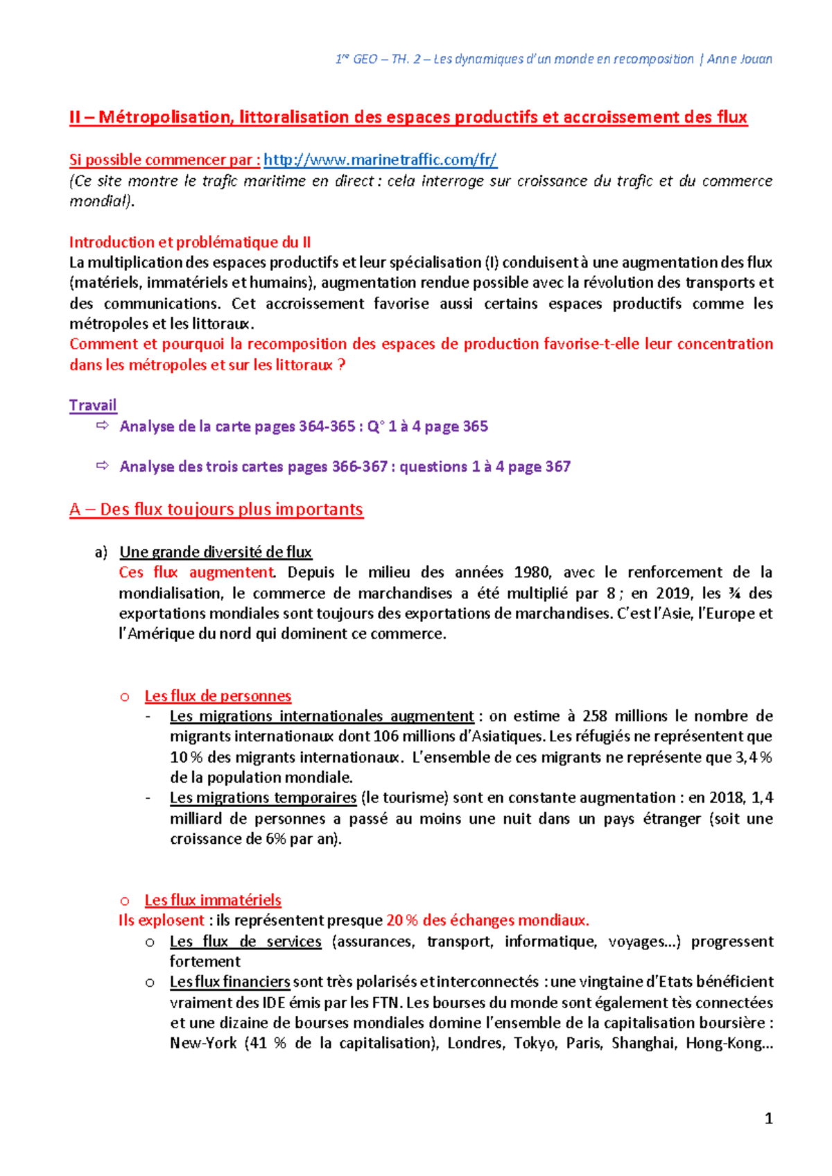 1re gii c3 partie ii - cours - 1 re GEO – TH. 2 – Les dynamiques d’un ...