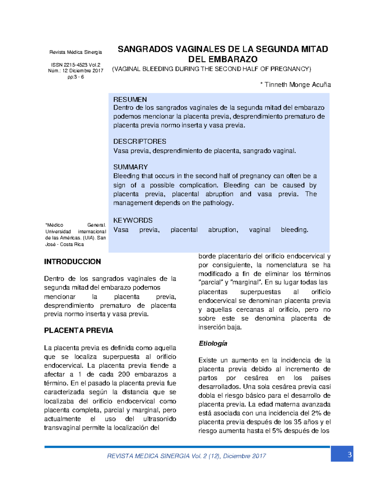 patología del desprendimiento de placenta