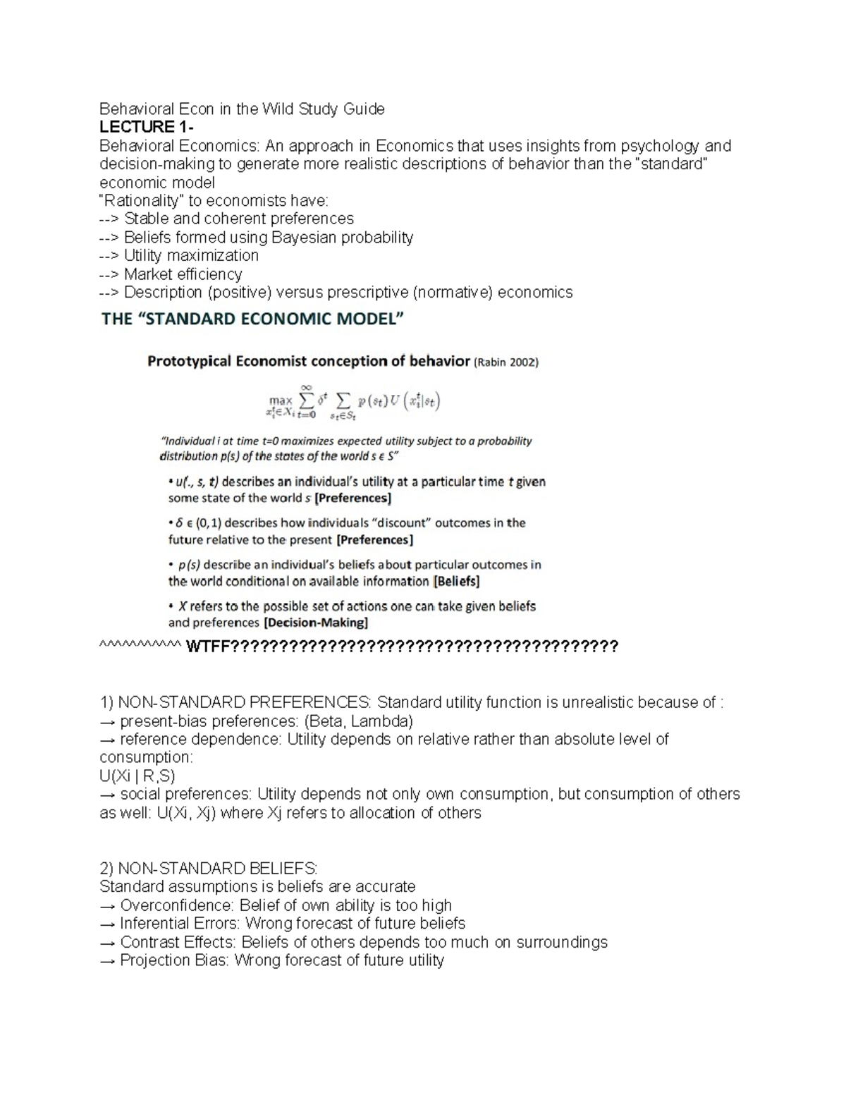 Study Guide Midterm Exam Summary Behavioral Economics In - 