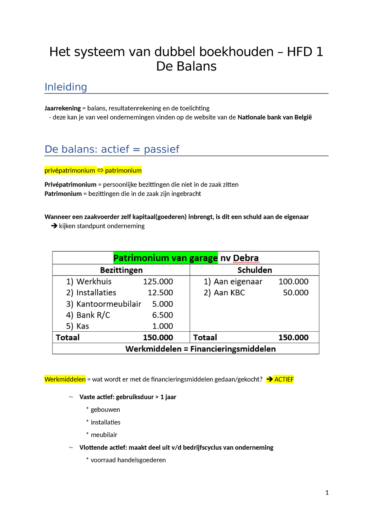 1. De Balans - Het Systeem Van Dubbel Boekhouden – HFD 1 De Balans ...